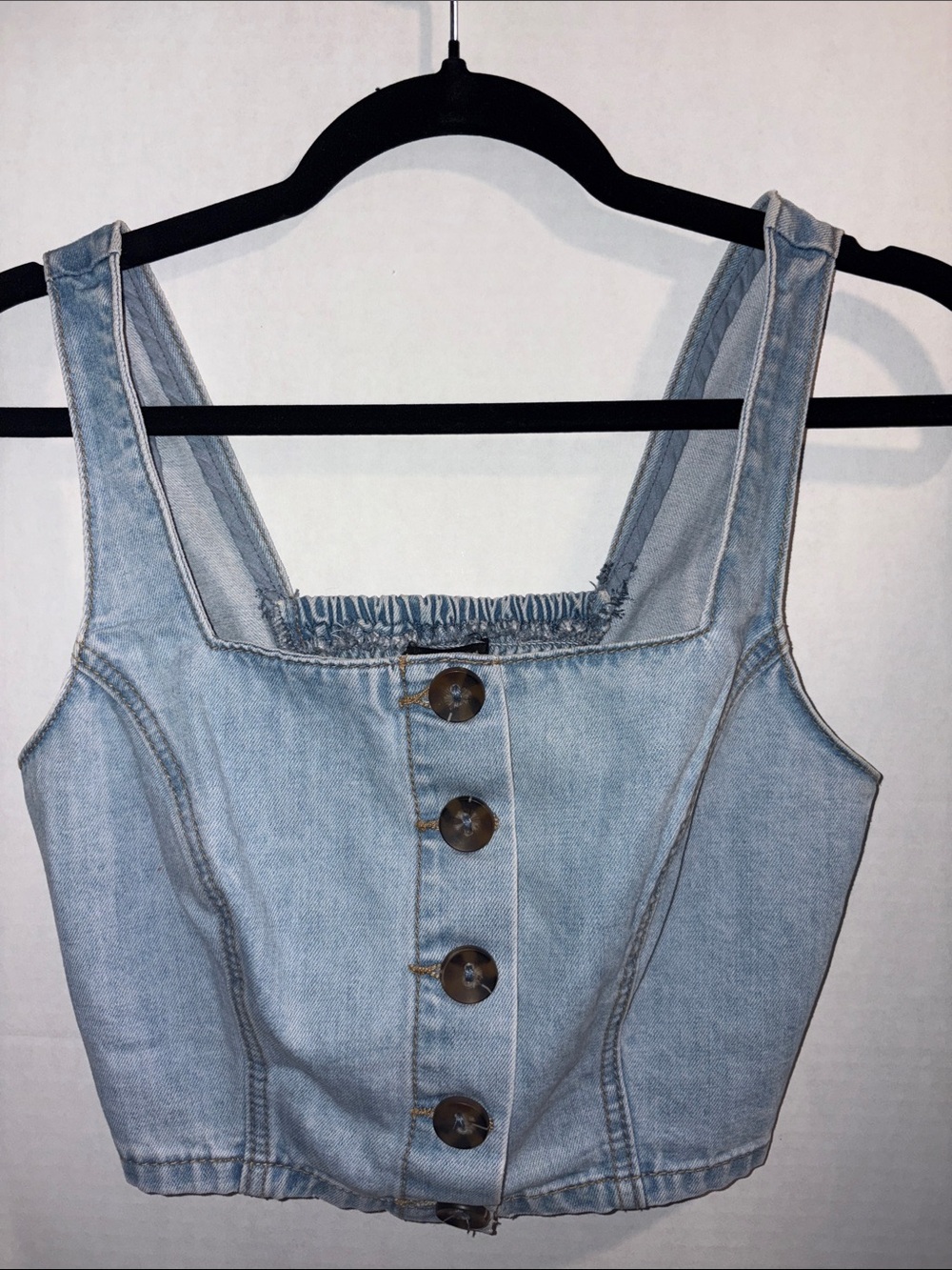 Forever 21 Light Blue Denim Button-Front Crop Top